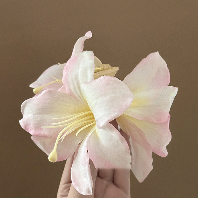仿真幽魅紫百合花朵抓夾發夾女氣質盤發鯊魚夾氛圍感優雅韻味發飾