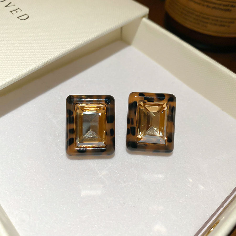棕色豹紋菱形流蘇耳環－70#銀針-咖色款細節34｜https://igowo.tw/