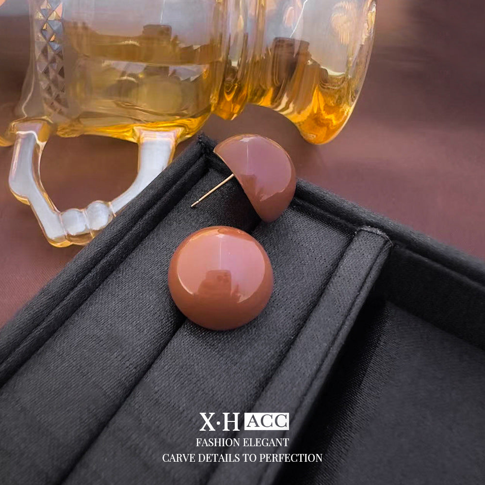 棕色琺瑯圓珠復古耳釘