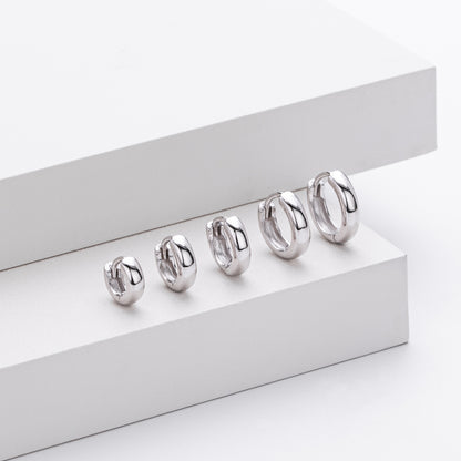 S925 耳環簡約光面素圈多尺寸耳飾輕奢時尚百搭飾品