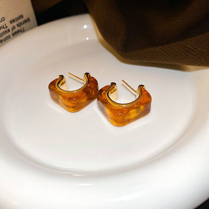 美拉德高級感銀針幾何不規則樹脂愛心耳環氣質輕奢耳釘時尚耳飾女