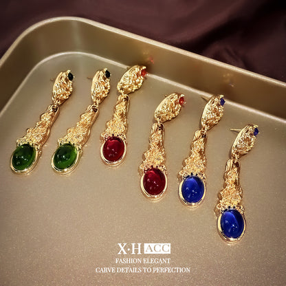 天然石橢圓復古耳環－商品主圖｜https://igowo.tw/