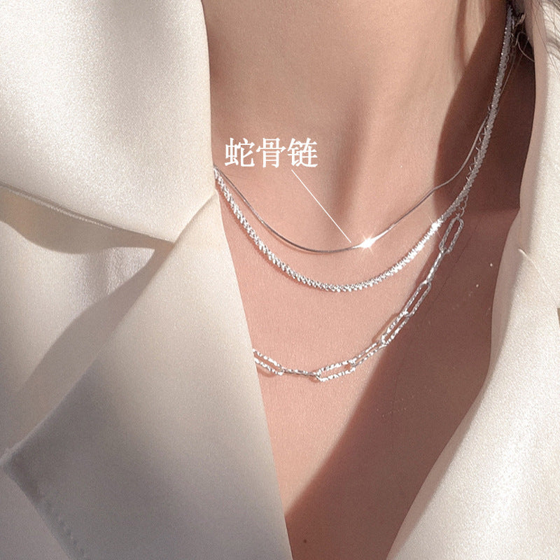 S925蛇骨多層鑲鑽項鍊