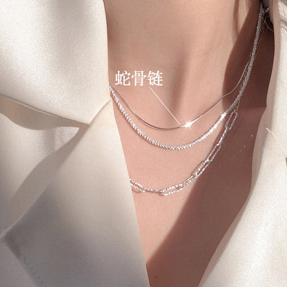 S925蛇骨多層鑲鑽項鍊