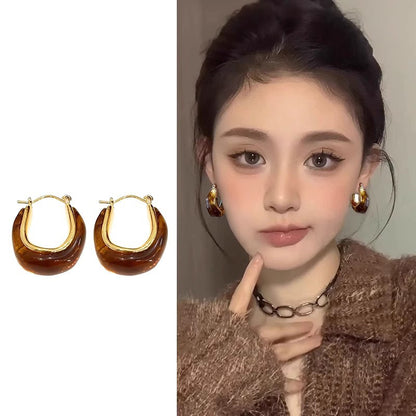 琥珀色簡約耳環－商品主圖｜https://igowo.tw/