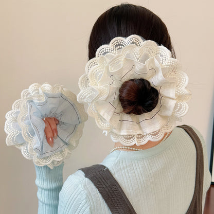 蕾絲格紋大腸圈髮圈－商品主圖｜https://igowo.tw/
