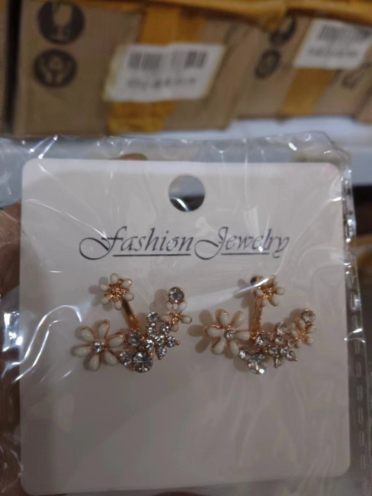 鋯石花朵後掛式耳環