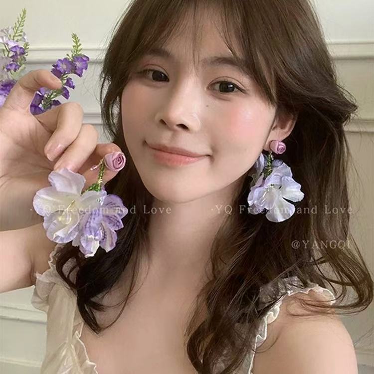 手工編織彩色花朵圓形耳釘多巴胺小清新度假風耳環輕奢高級感耳飾