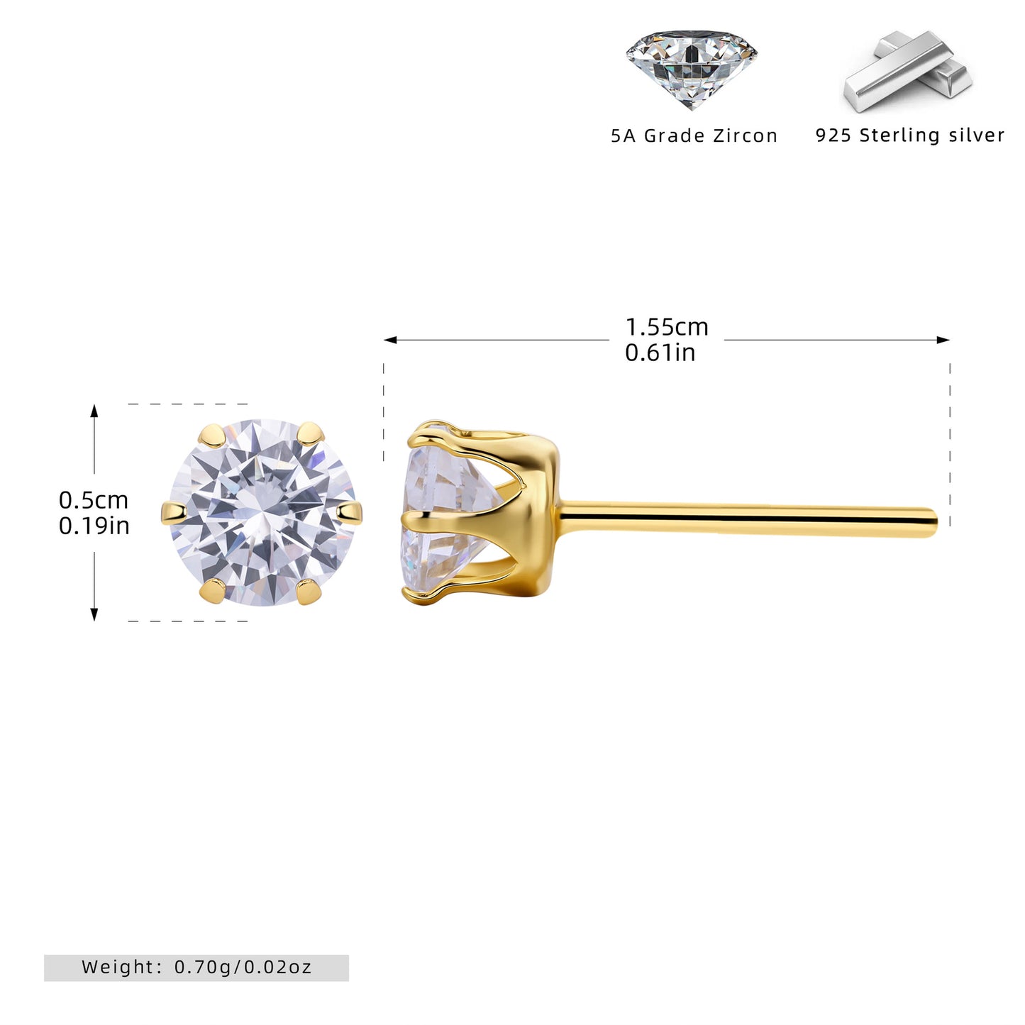 S925 耳釘經典六爪鑲鋯多尺寸耳飾時尚輕奢高級感飾品