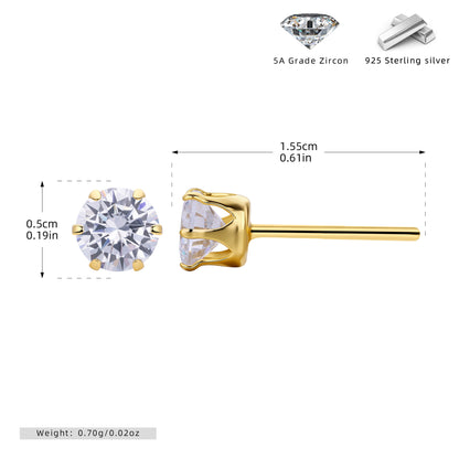 S925 耳釘經典六爪鑲鋯多尺寸耳飾時尚輕奢高級感飾品