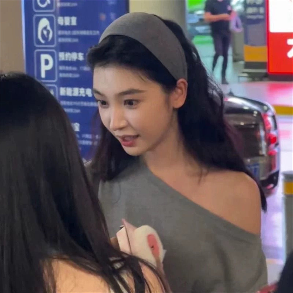 布面寬版復古髮箍－加寬布藝箍-灰色款實拍｜https://igowo.tw/