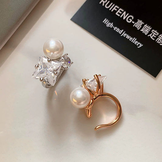金色珍珠鋯石電鍍耳夾－商品主圖｜https://igowo.tw/