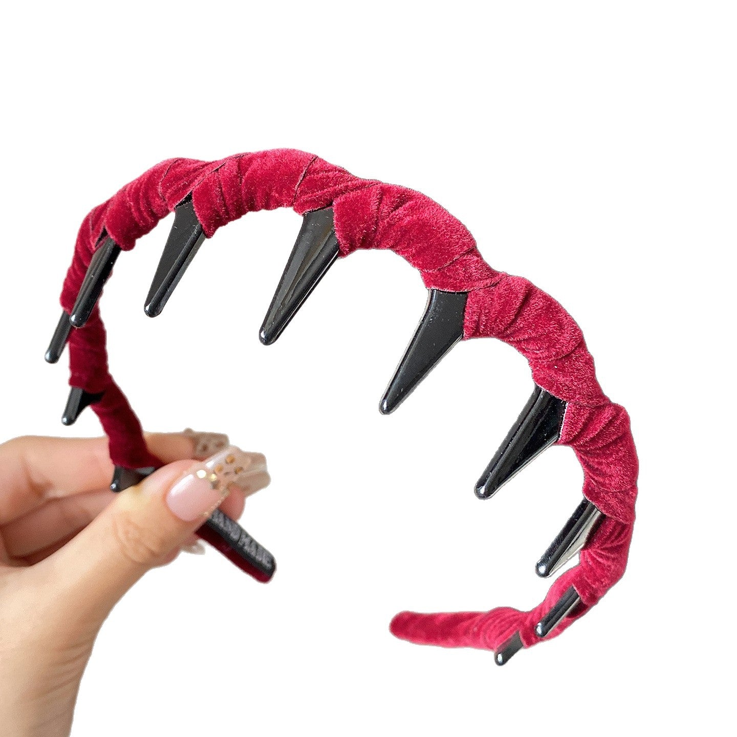 絨面波浪纏繞髮箍－藍色款細節｜https://igowo.tw/