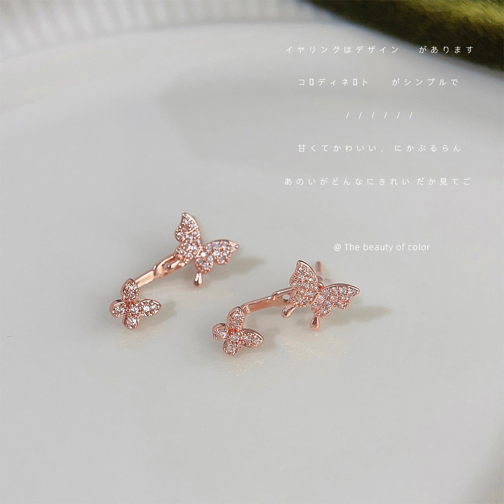 鋯石蝴蝶玫瑰兩用耳釘