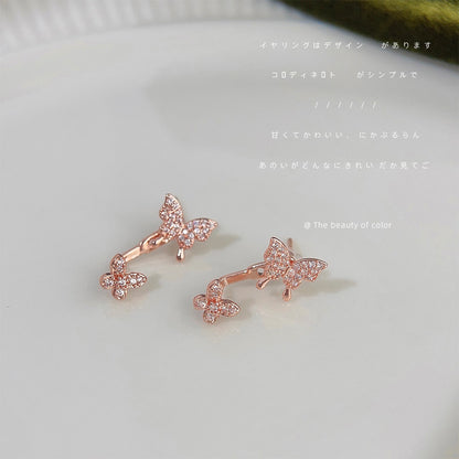 鋯石蝴蝶玫瑰兩用耳釘