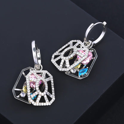 S925鋯石幾何微鑲耳釘－商品主圖｜https://igowo.tw/
