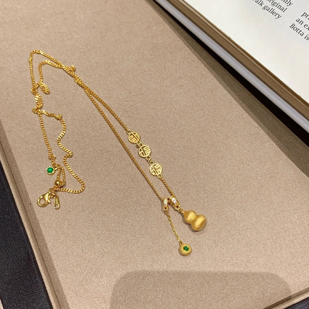 金色葫蘆拉絲復古項鍊－商品主圖｜https://igowo.tw/
