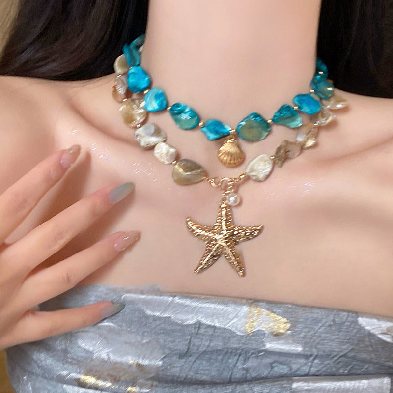 貝殼海星項鍊－手鍊-綠色款細節｜https://igowo.tw/