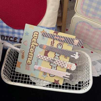 棕色格紋小熊髮夾－格子小熊髮夾款實拍｜https://igowo.tw/