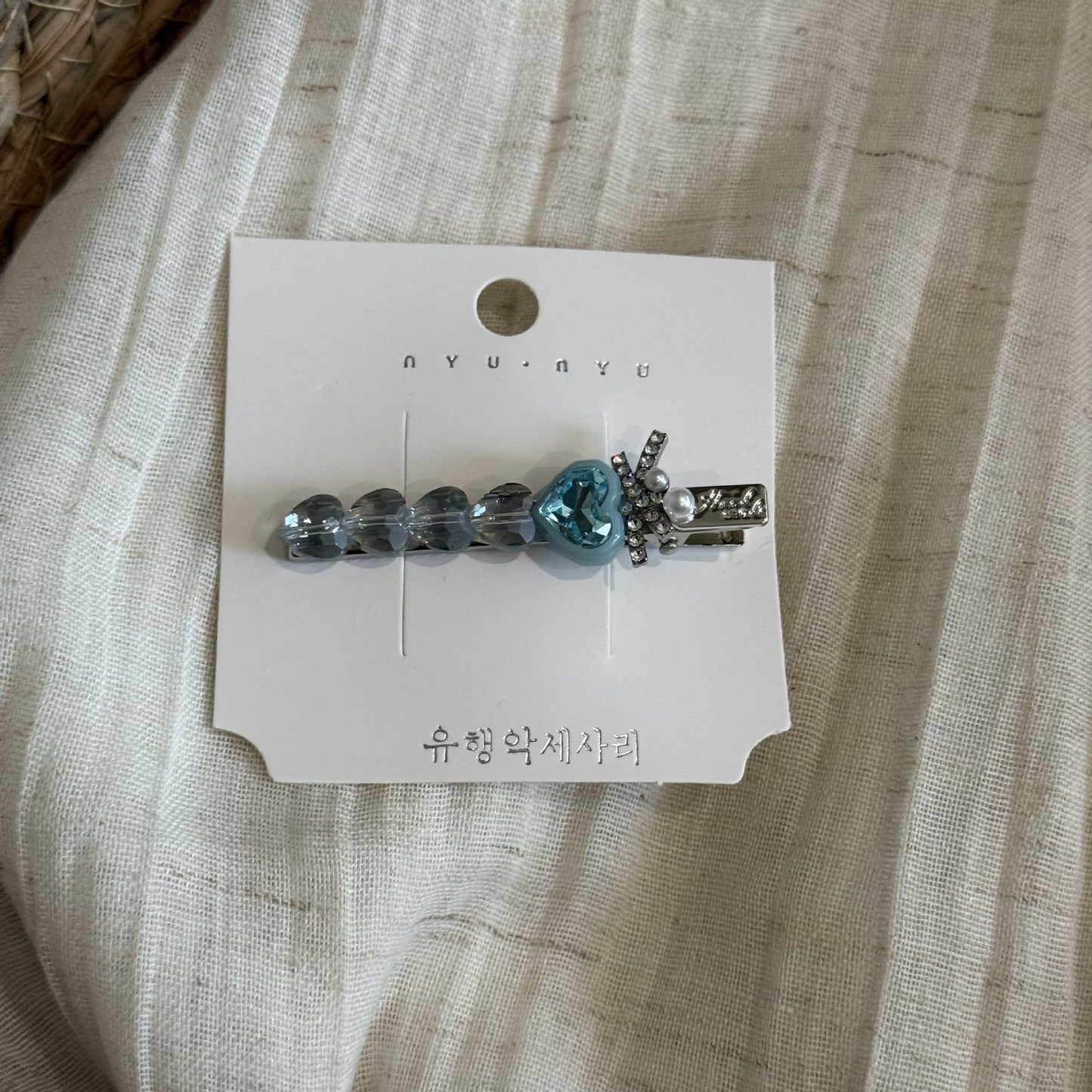 藍色珍珠蝴蝶結髮夾
