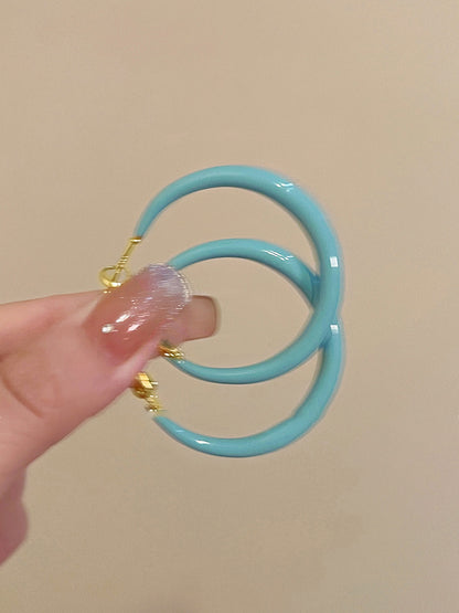 春日氛圍~奶藍色滴釉圈圈耳環設計感小眾百搭耳環清新甜美風耳飾