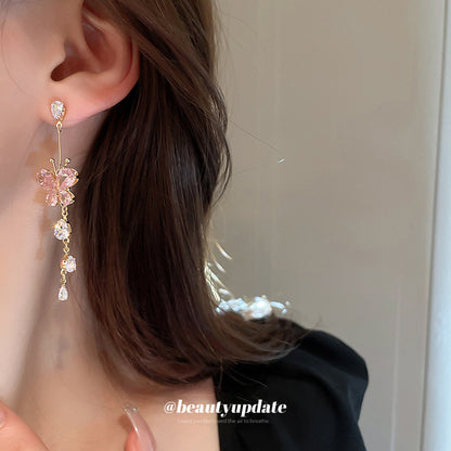 銀針鋯石鑲鉆愛心蝴蝶流蘇耳環歐美夸張長款耳釘耳墜小眾輕奢耳飾