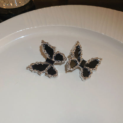 銀針黑色水晶款幾何耳釘小眾百搭耳環時尚氣質輕奢高級感耳飾批發