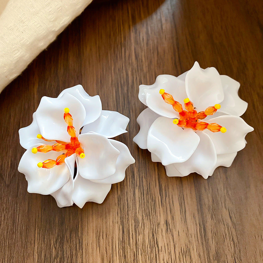 藍色愛心花朵流蘇耳釘