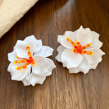 藍色愛心花朵流蘇耳釘