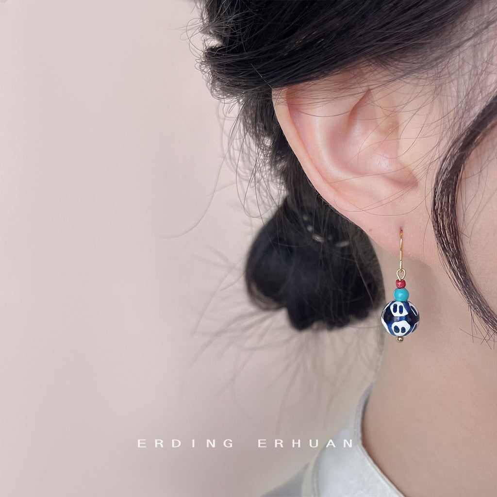 復古簡約耳環－青花暈染色耳環款實拍｜https://igowo.tw/