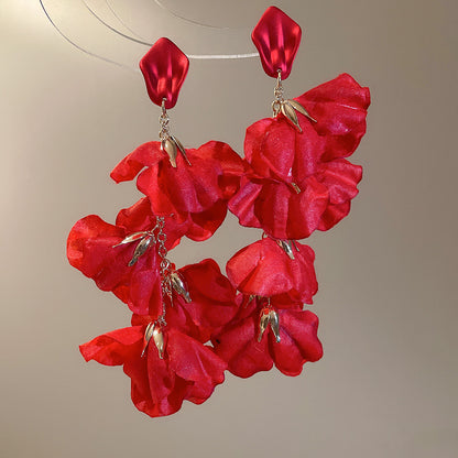 紅色花朵復古耳環－48#銀針-紅色款細節33｜https://igowo.tw/