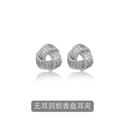 銀針三角形微鑲耳釘