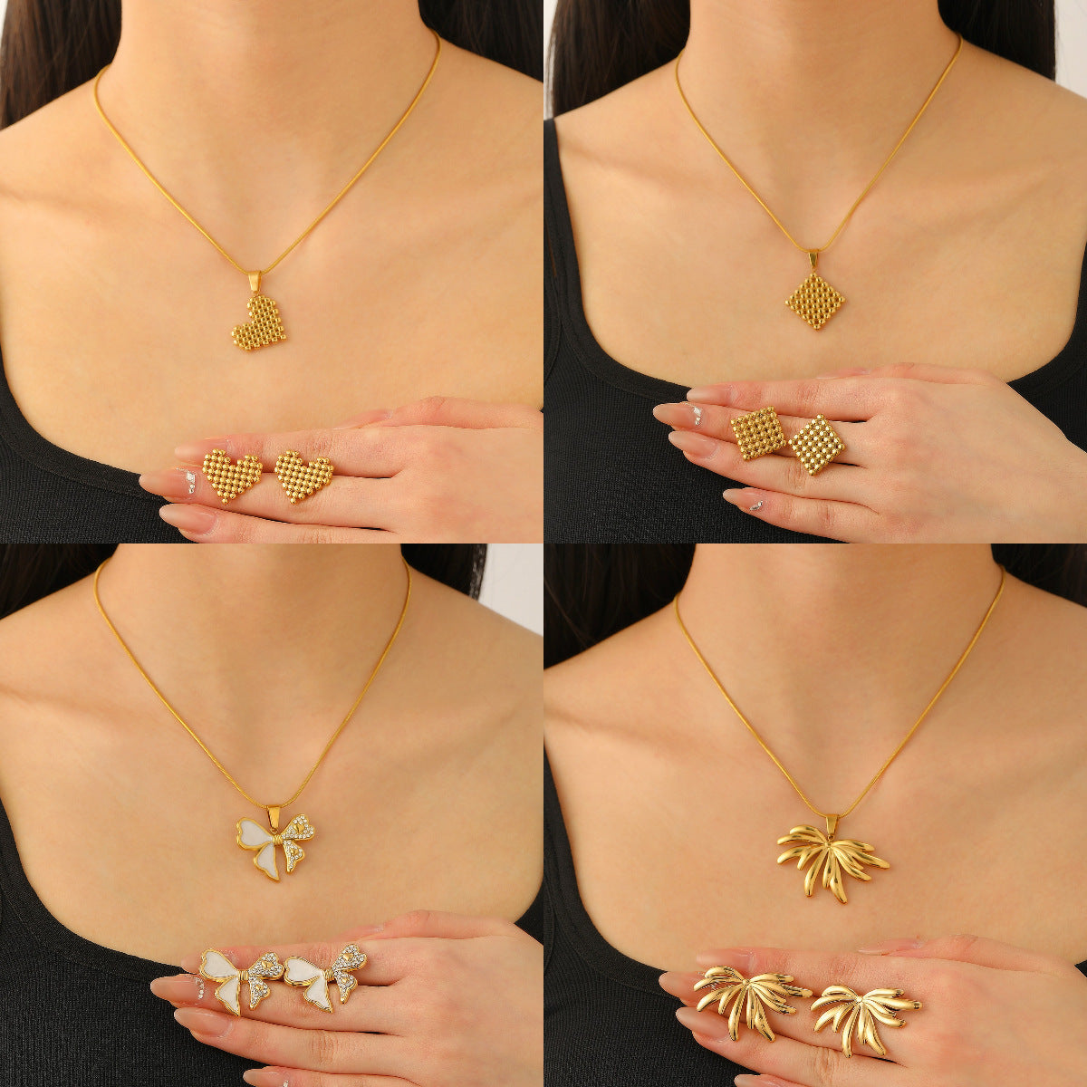 不鏽鋼愛心項鍊耳環組－商品主圖｜https://igowo.tw/