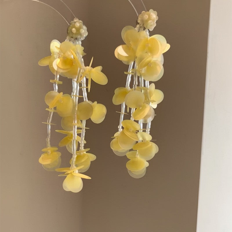 明媚島嶼度假風銀針黃色花朵耳釘超仙海邊拍照耳環輕奢高級感耳飾