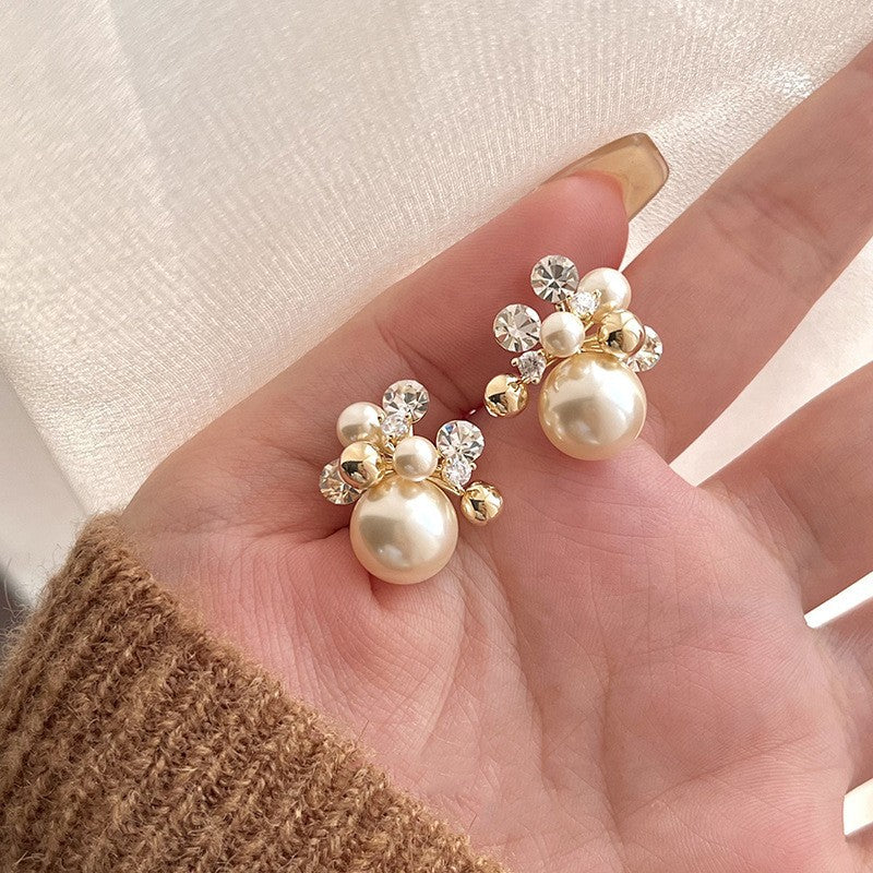 銀針鑲鉆花朵幾何耳環個性時尚小眾潮流百搭耳環輕奢高級感耳飾女