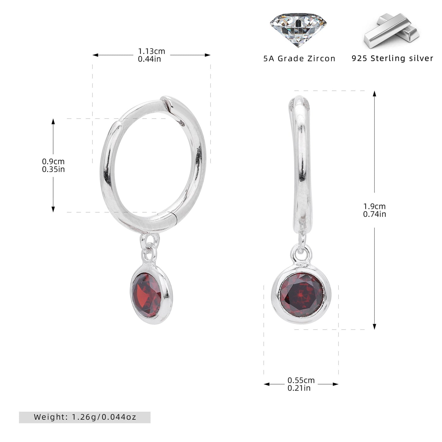 S925 耳環圓形十二生辰石耳墜鑲鋯耳飾小眾百搭飾品