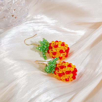 紅色水晶櫻桃編織耳環－1/兩朵花款細節｜https://igowo.tw/