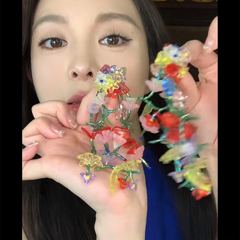 度假風水滴拉菲草耳環小清新時尚簡約百搭耳釘設計感小眾耳飾批發