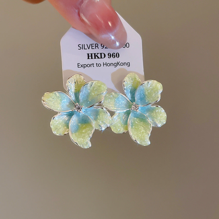 海邊度假風漸變油畫風花瓣耳釘小清新甜美耳環輕奢小眾高級感耳飾