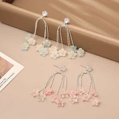 花朵流蘇長版耳釘－商品主圖｜https://igowo.tw/