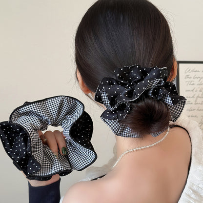 布面格紋波點簡約髮圈－商品主圖｜https://igowo.tw/