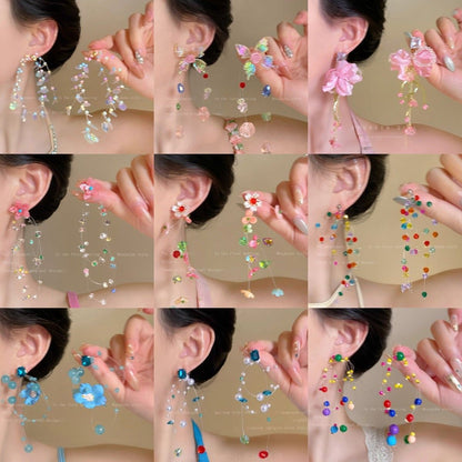 繽紛銀針花朵流蘇耳釘－商品主圖｜https://igowo.tw/