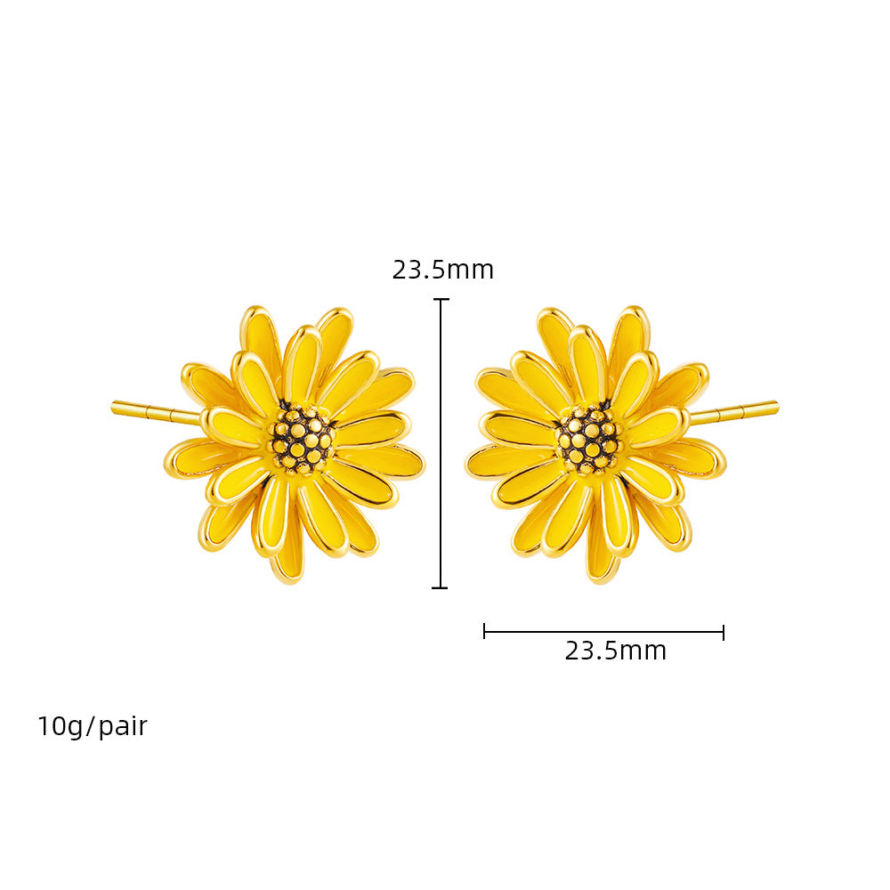 不鏽鋼雛菊誇張耳釘