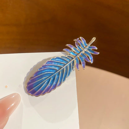 滴油超仙彩色羽毛發夾輕奢高級感側邊碎發鴨嘴夾時尚休閑風發飾女