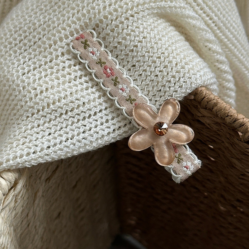 緞帶鋯石一字刺繡髮夾