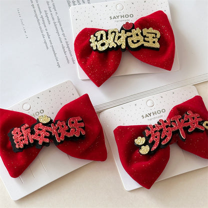 紅色蝴蝶結髮夾－歲歲平安款細節｜https://igowo.tw/