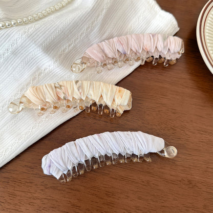 網紗碎花纏繞髮夾－淡粉款細節｜https://igowo.tw/