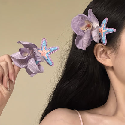 紫色海星花朵髮夾－商品主圖｜https://igowo.tw/