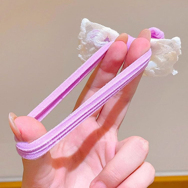 蕾絲蝴蝶結髮圈－藍色款細節2｜https://igowo.tw/