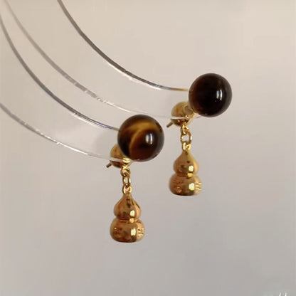 銀針鋯石虎眼石幾何耳釘美拉德復古小眾氣質耳環輕奢高級感耳飾女